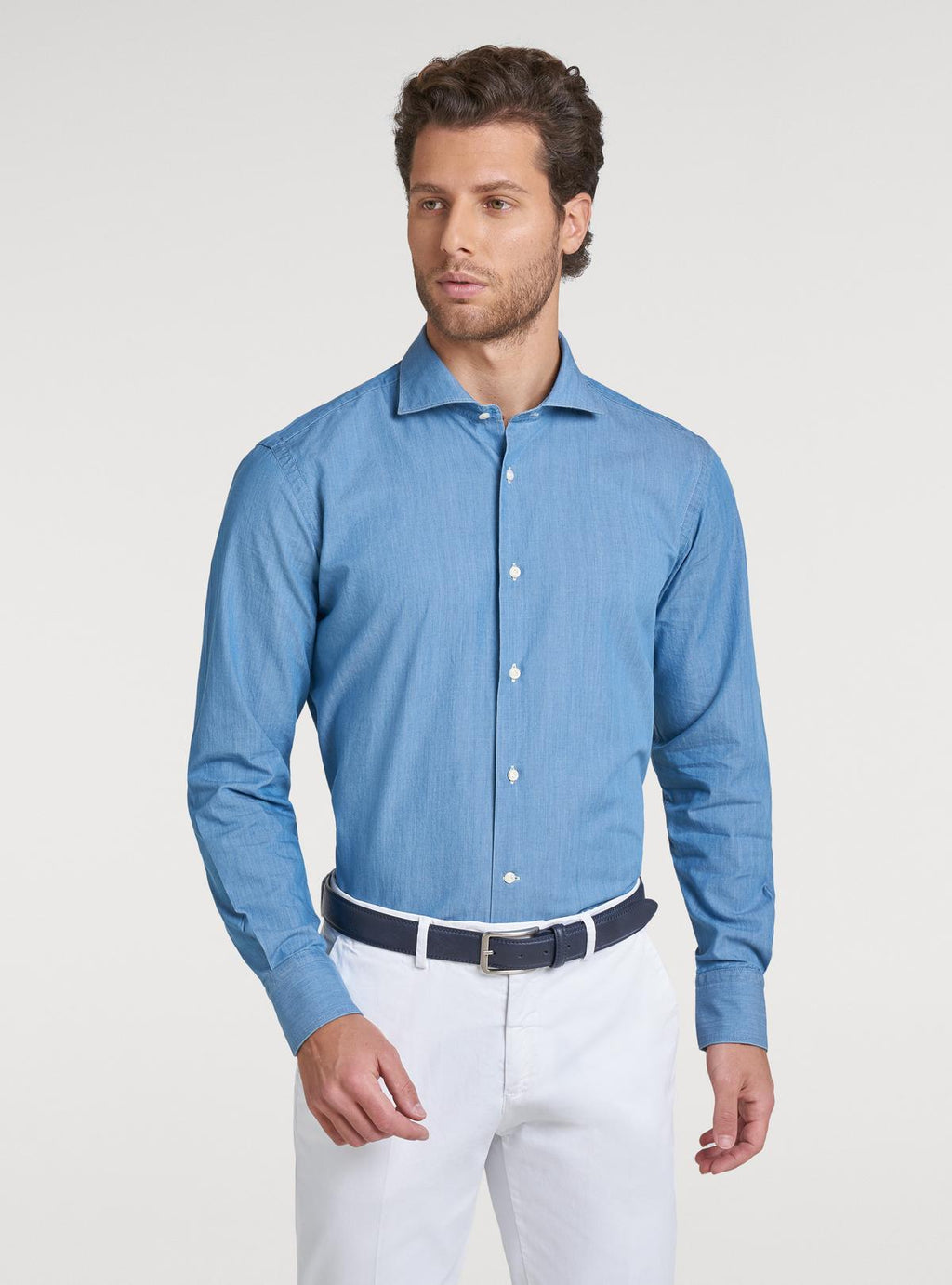 Denim shirt with French collar