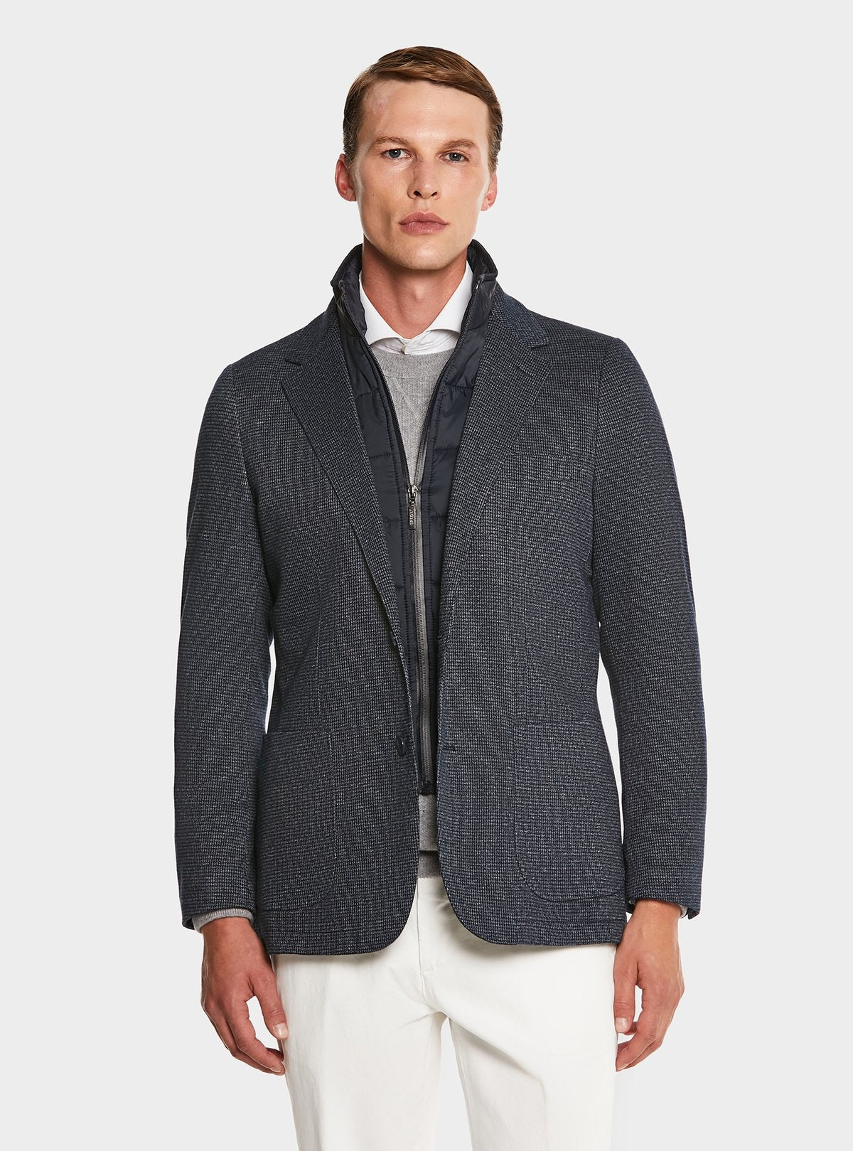 Houndstooth jacket with detachable bib