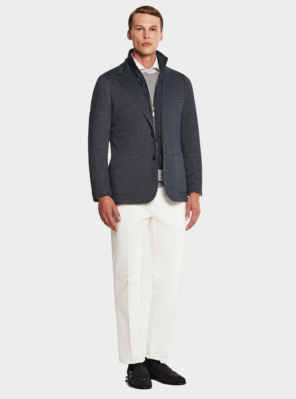 Houndstooth jacket with detachable bib