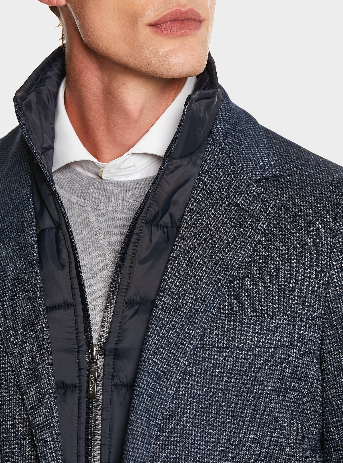 Houndstooth jacket with detachable bib