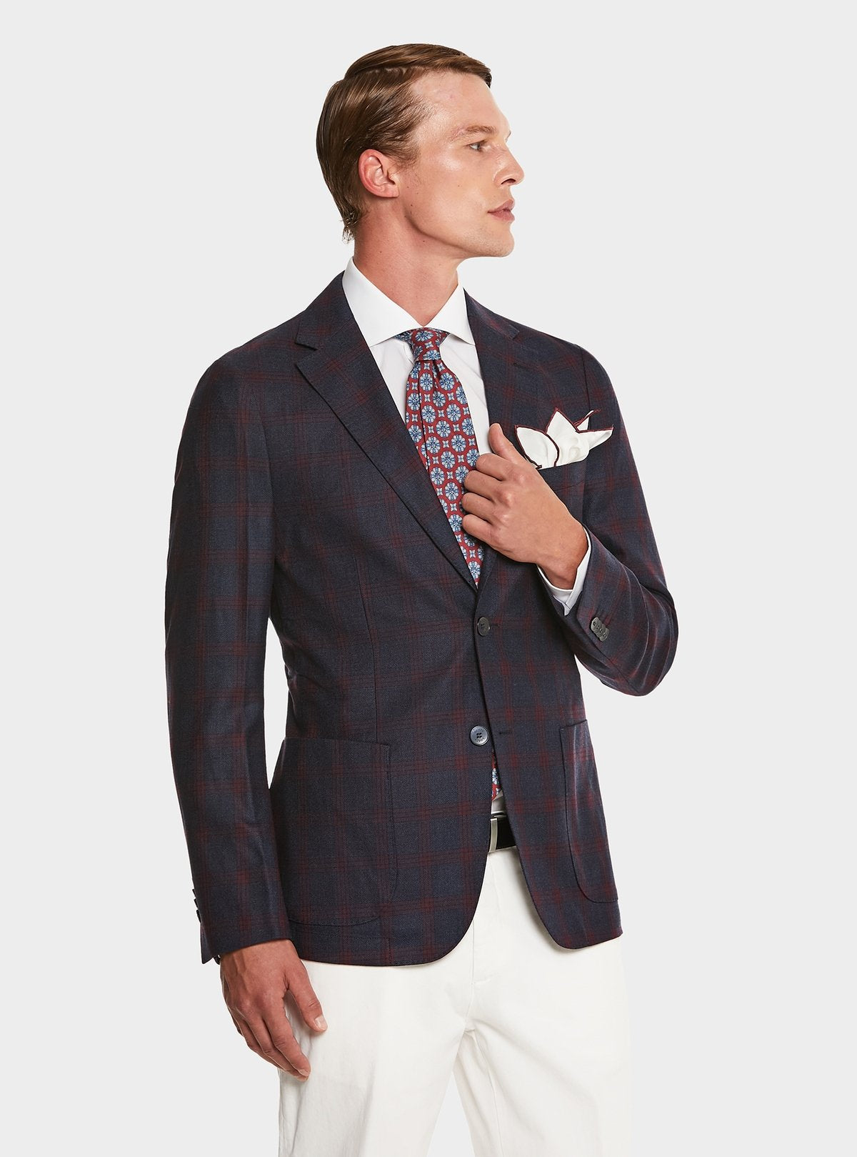 Blue checked jacket in pure wool