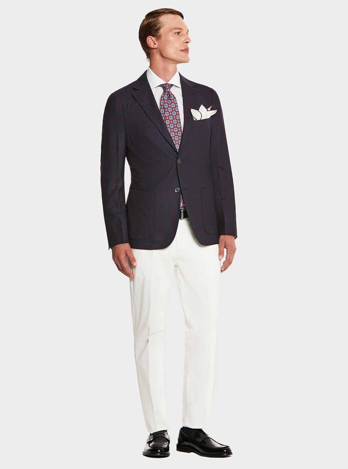 Blue checked jacket in pure wool