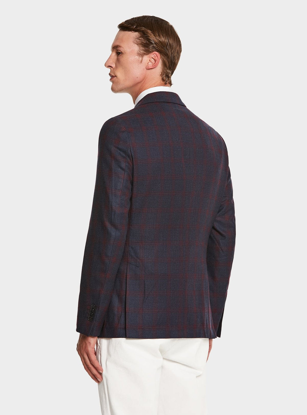 Blue checked jacket in pure wool