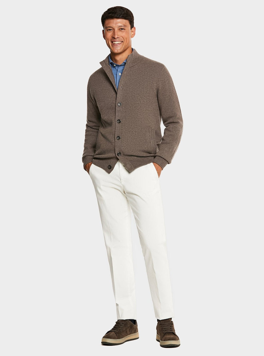 Button-front cardigan in wool and cashmere