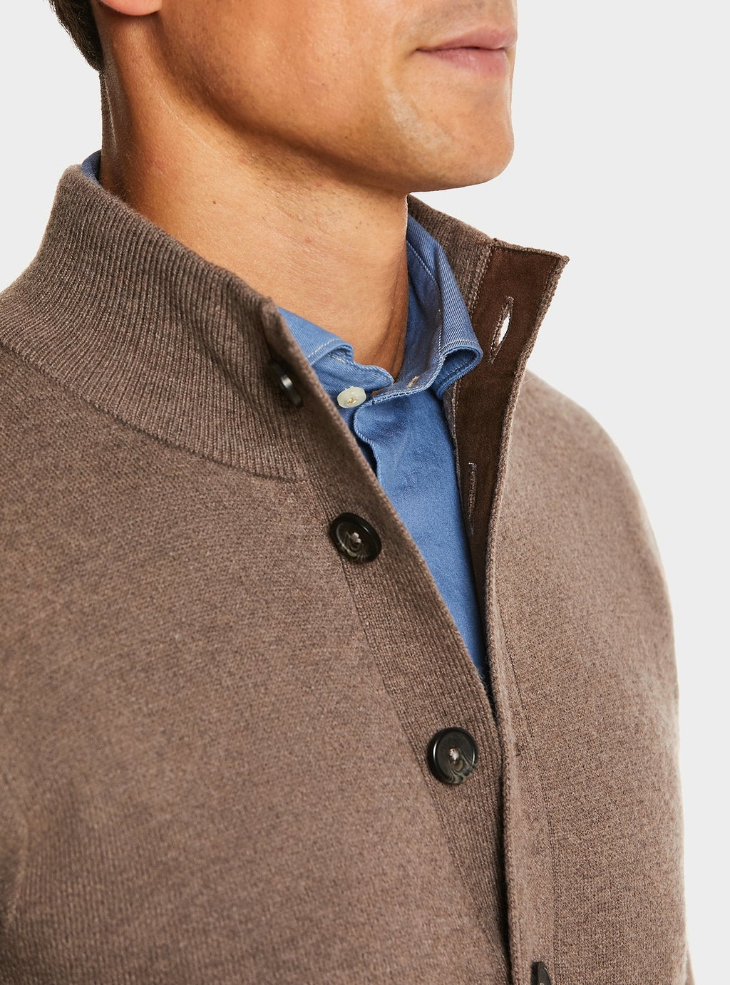 Button-front cardigan in wool and cashmere