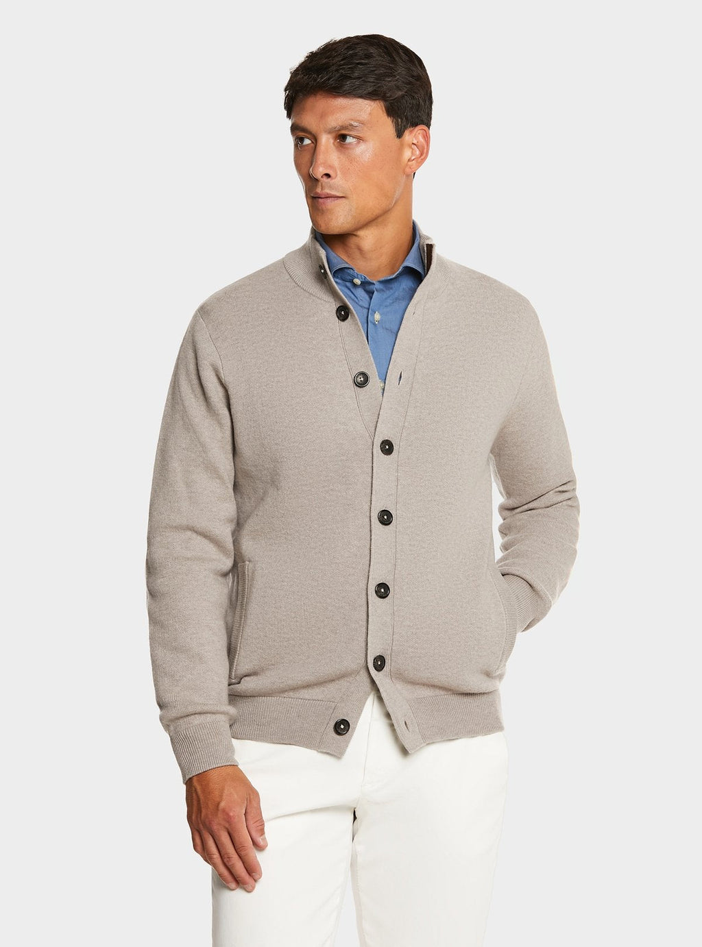 Button-front cardigan in wool and cashmere