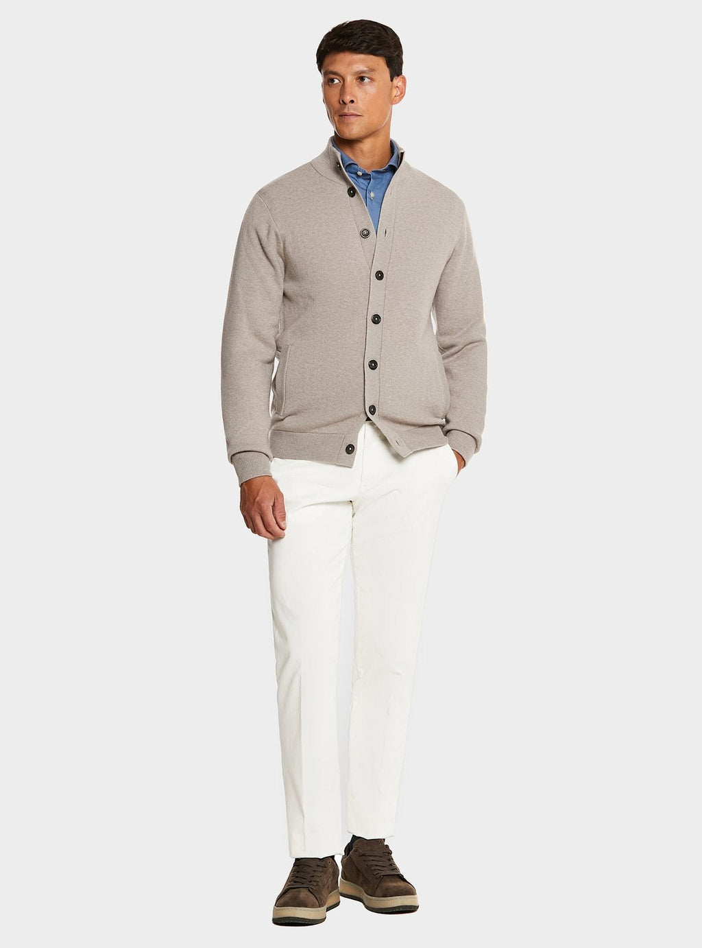 Button-front cardigan in wool and cashmere