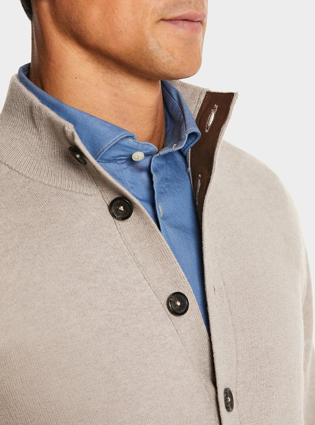 Button-front cardigan in wool and cashmere