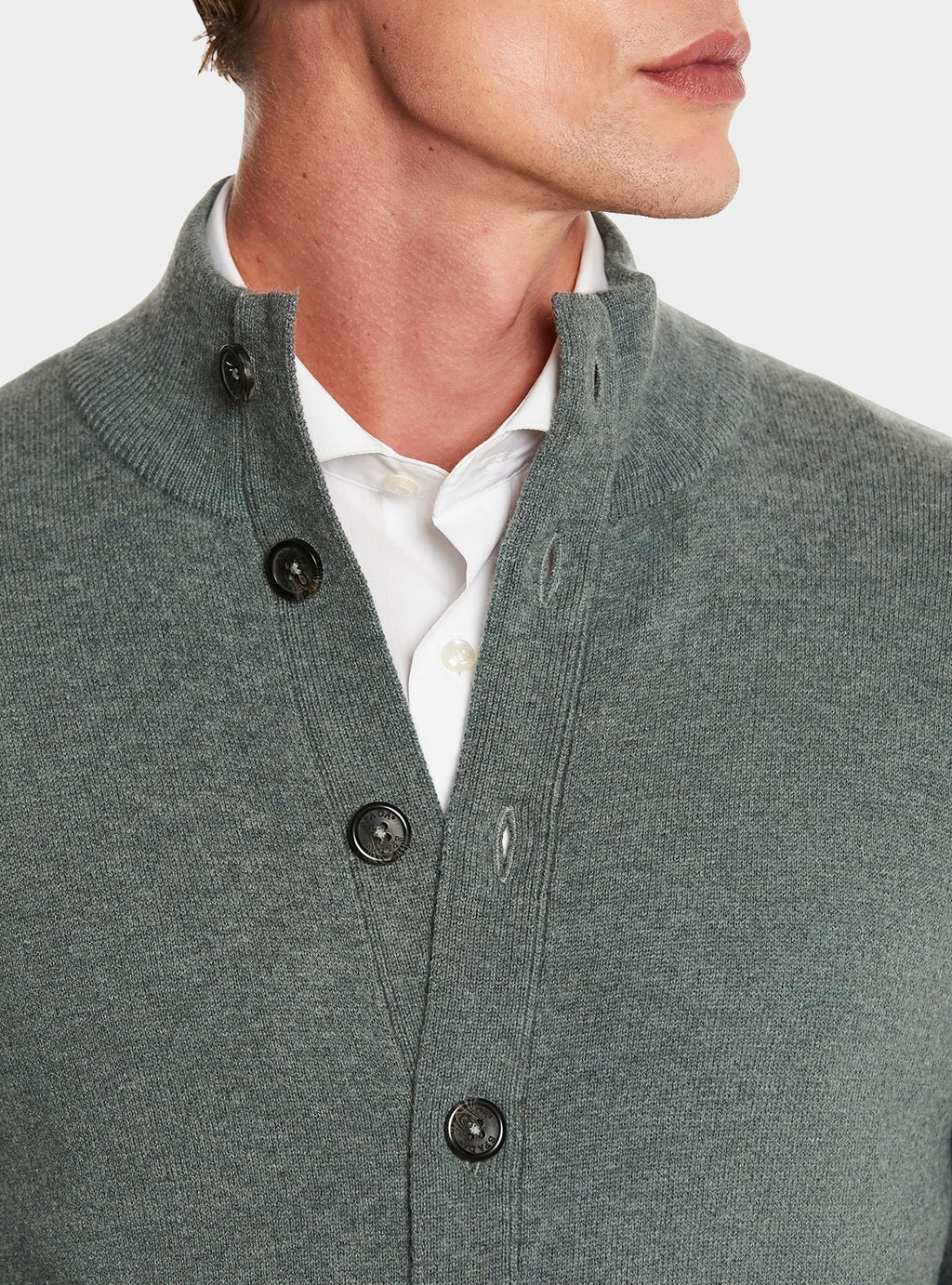 Button-front cardigan in wool and cashmere