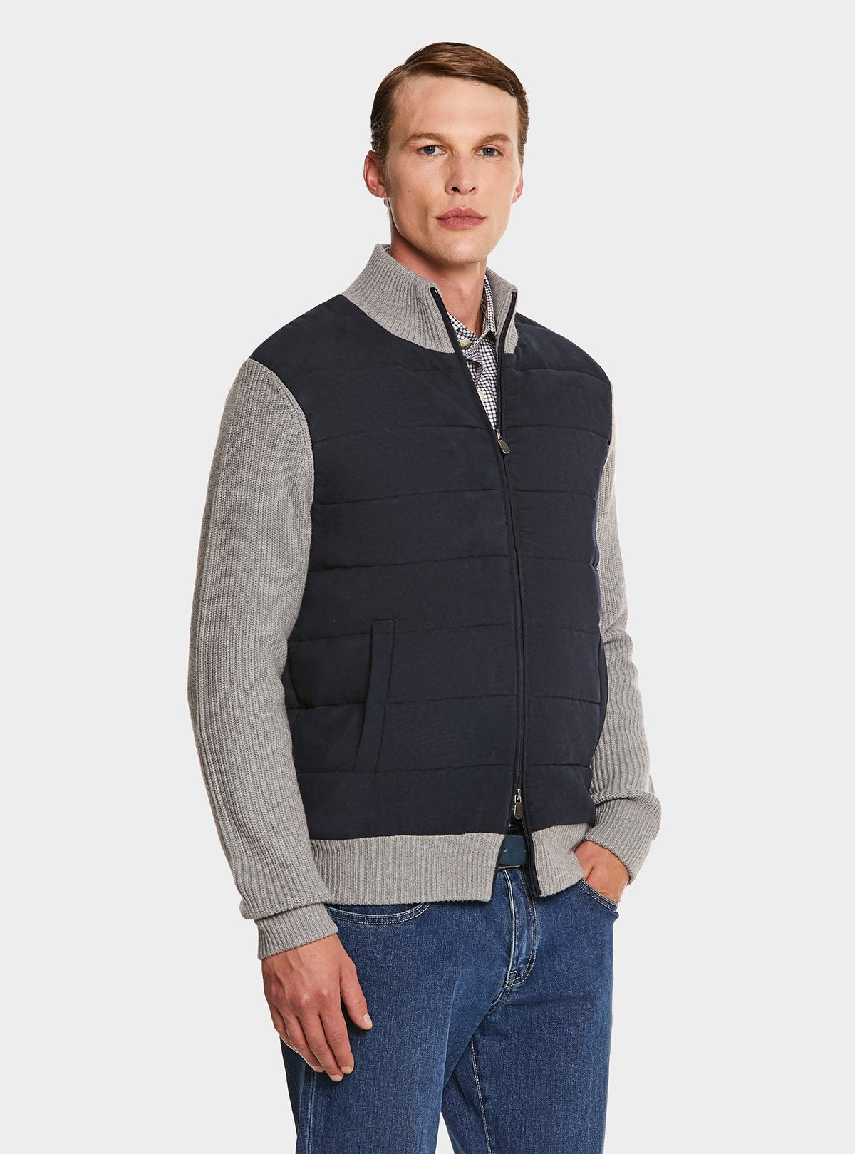 Ribbed padded sweater in wool and cashmere