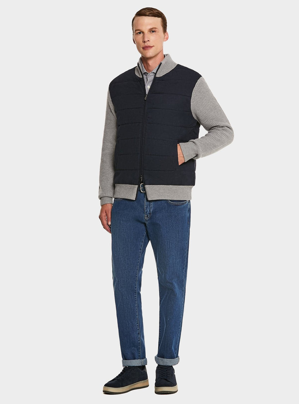 Ribbed padded sweater in wool and cashmere