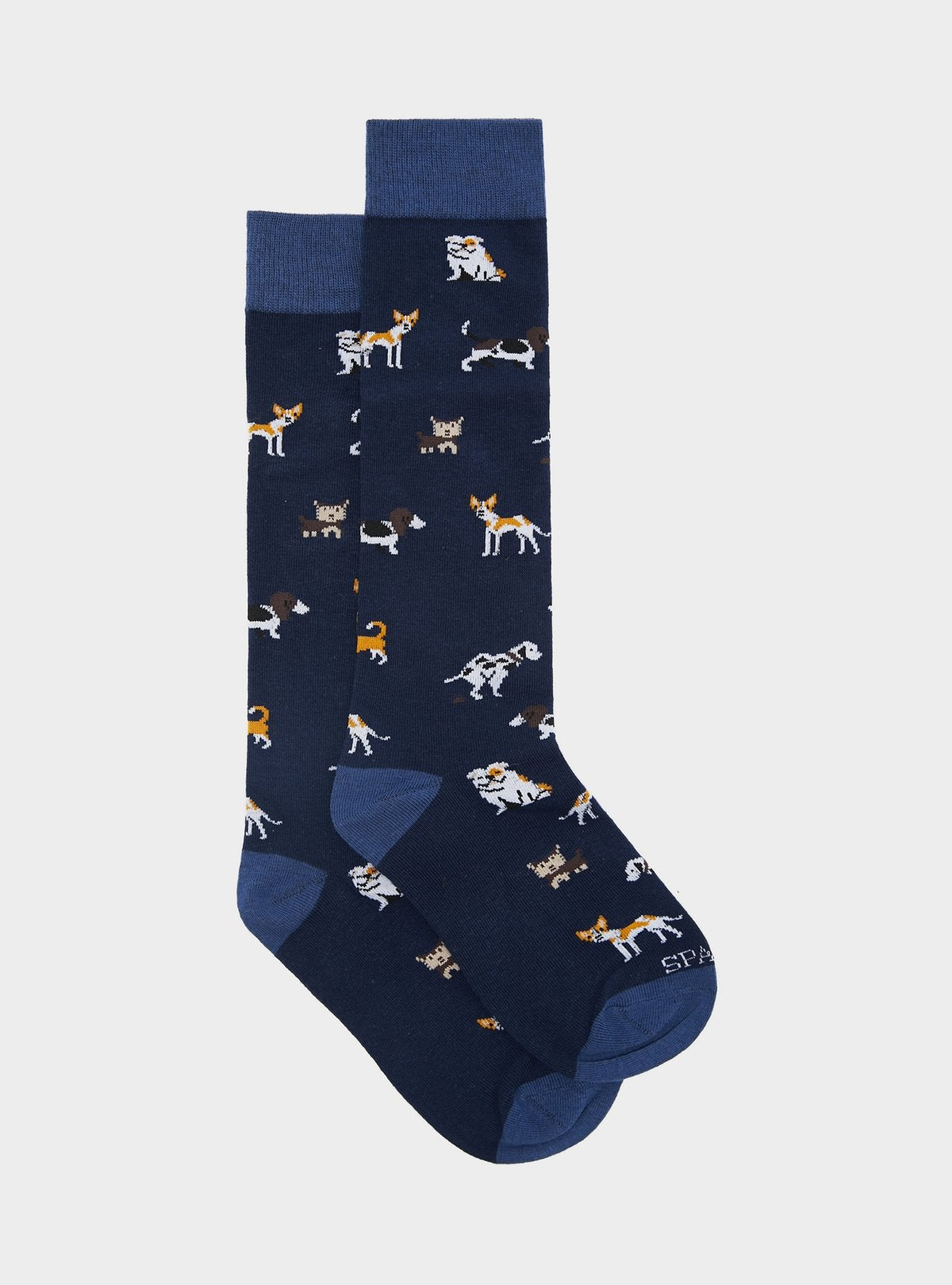 Long patterned socks with dogs