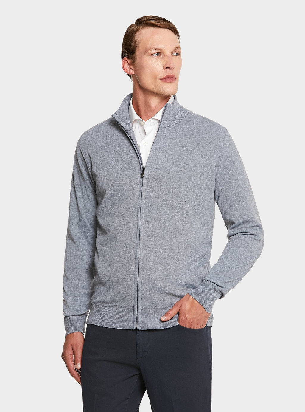 Solid-color zip cardigan