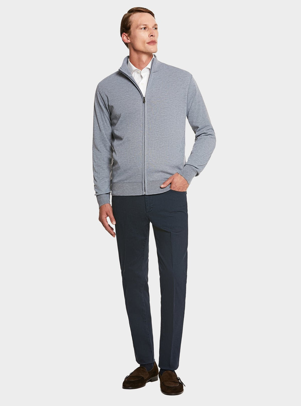 Solid-color zip cardigan