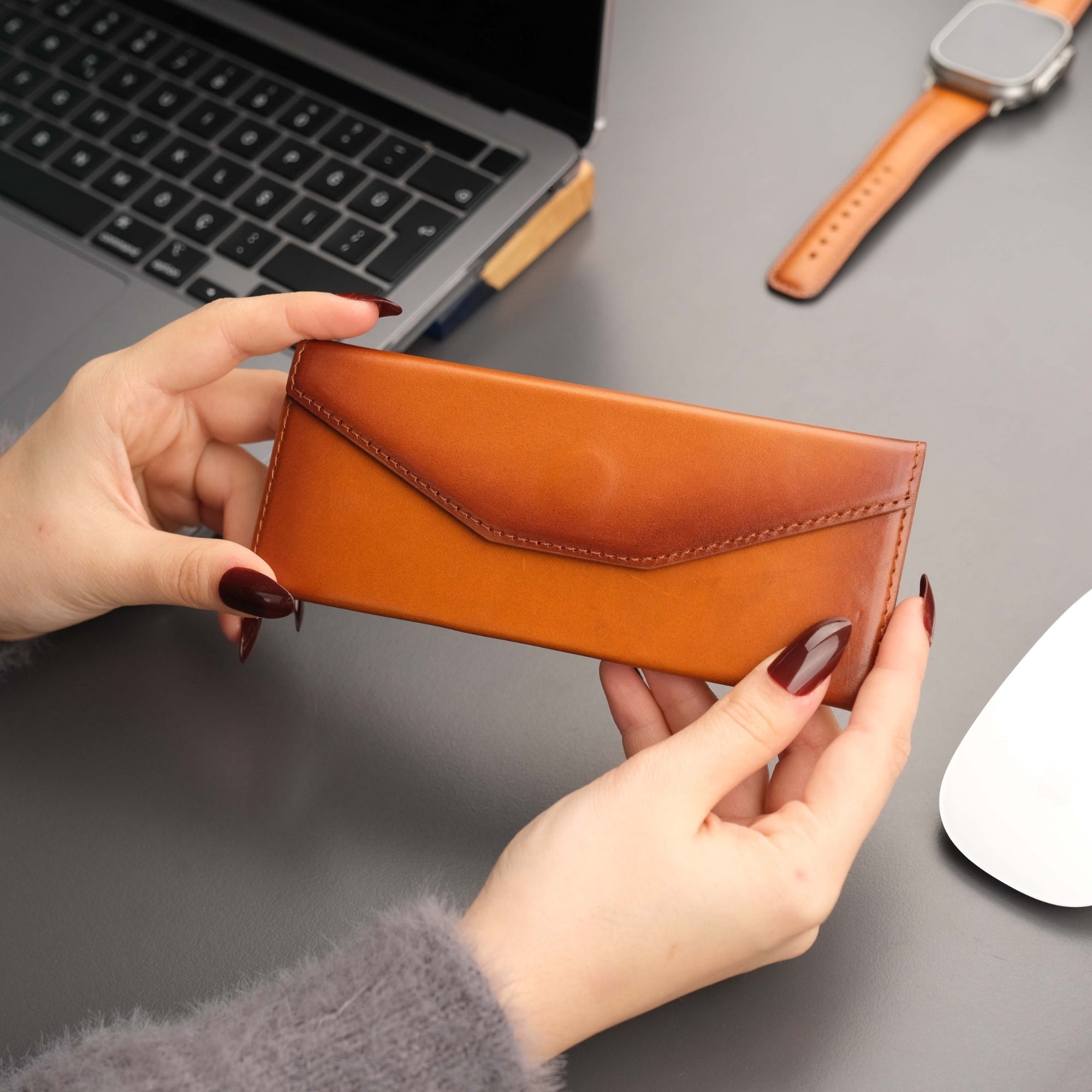 Triangle Leather Glasses Case - Vintage Eyewear Holder