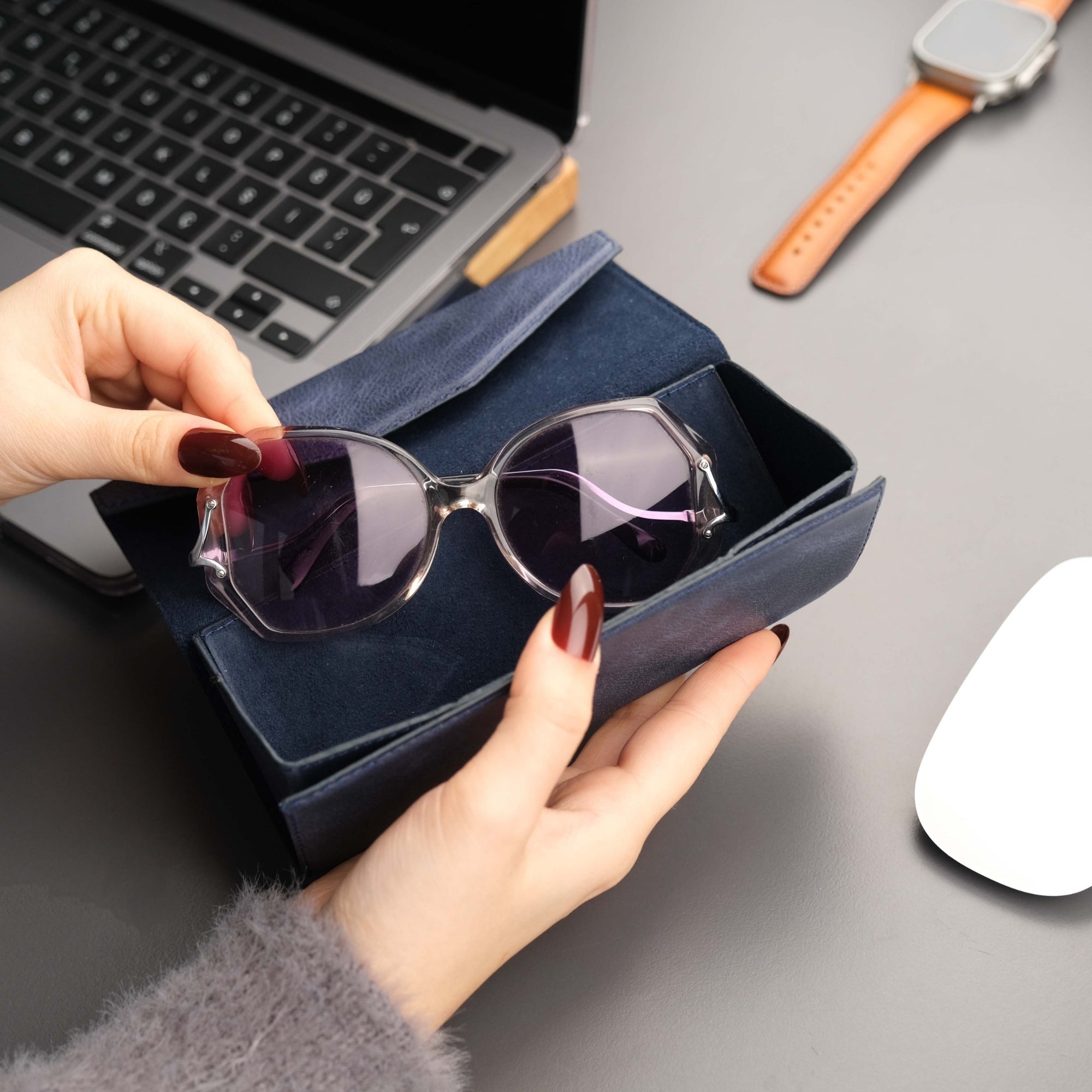 Triangle Leather Glasses Case - Vintage Eyewear Holder