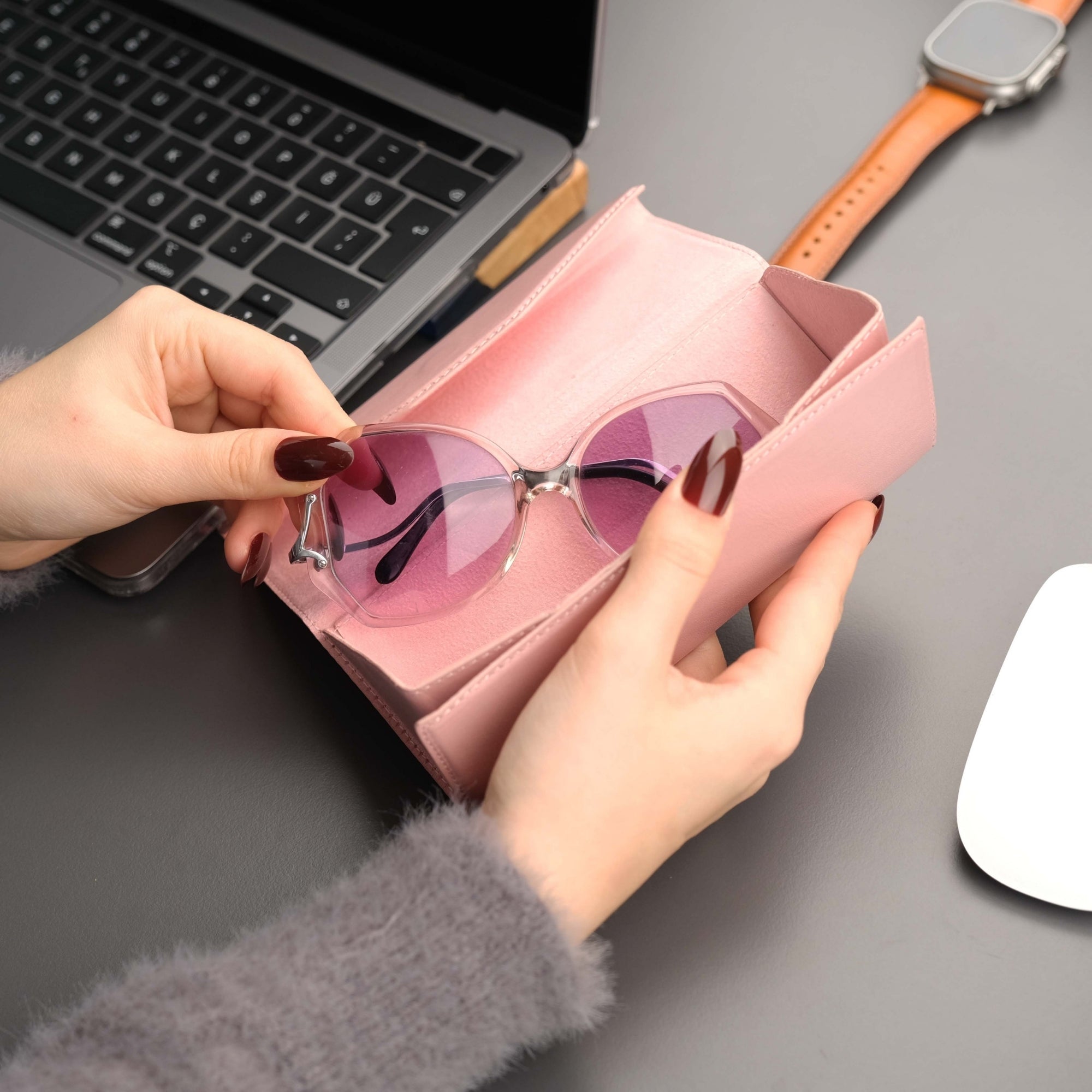 Triangle Leather Glasses Case - Vintage Eyewear Holder