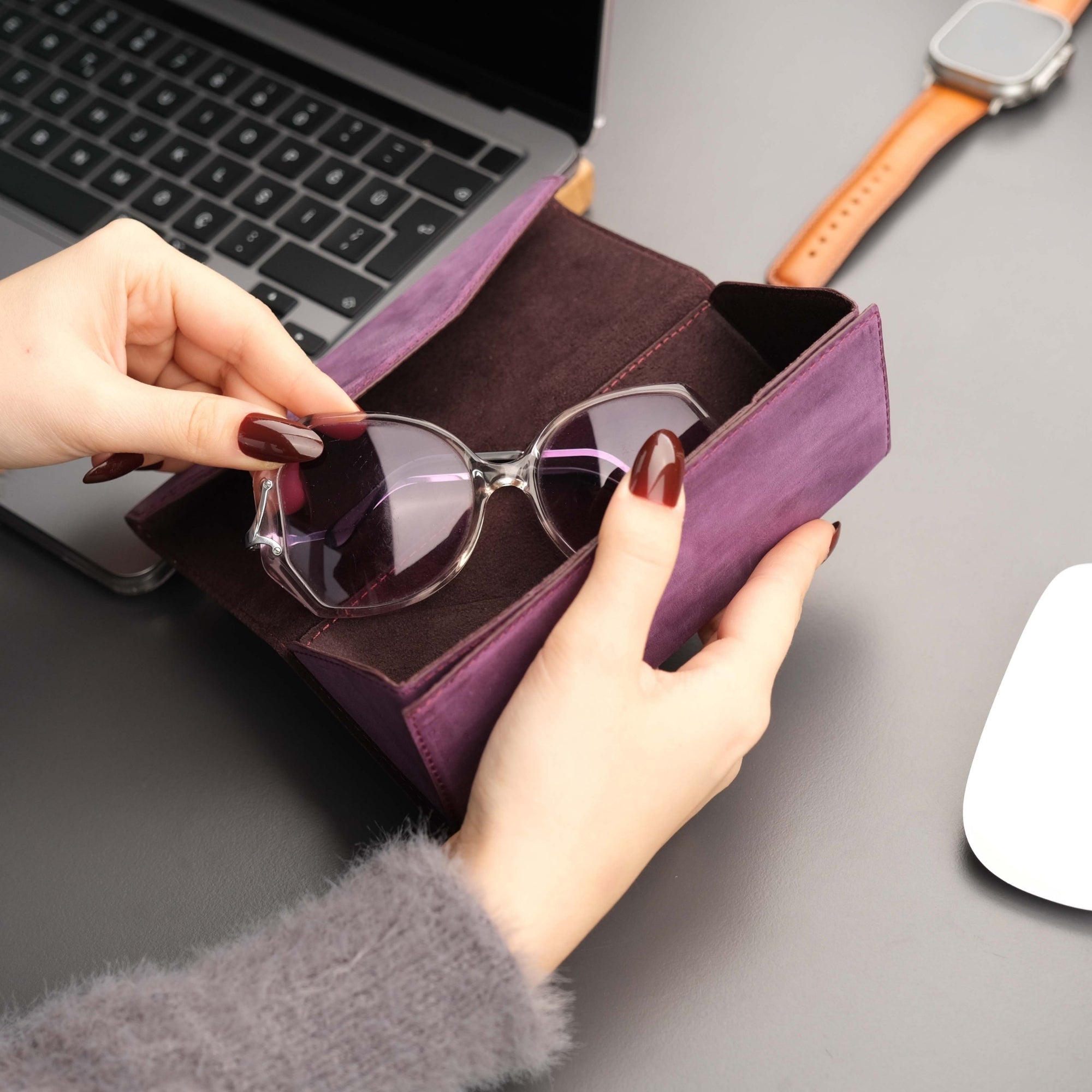 Triangle Leather Glasses Case - Vintage Eyewear Holder