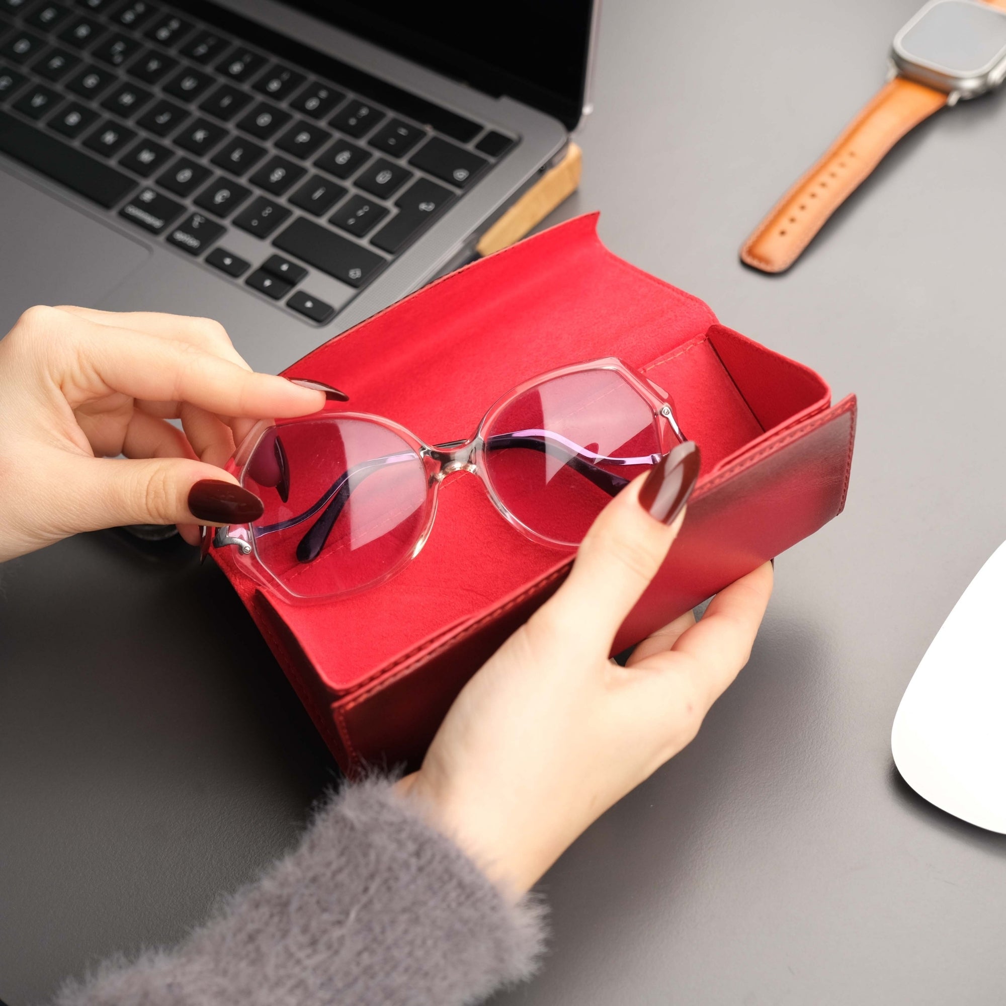 Triangle Leather Glasses Case - Vintage Eyewear Holder